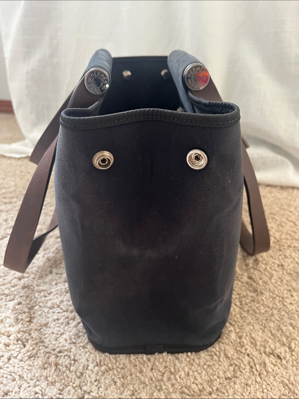 Hermes cabag PM Black Canvas Tote with Brown Leather Straps - Picture 6 of 16